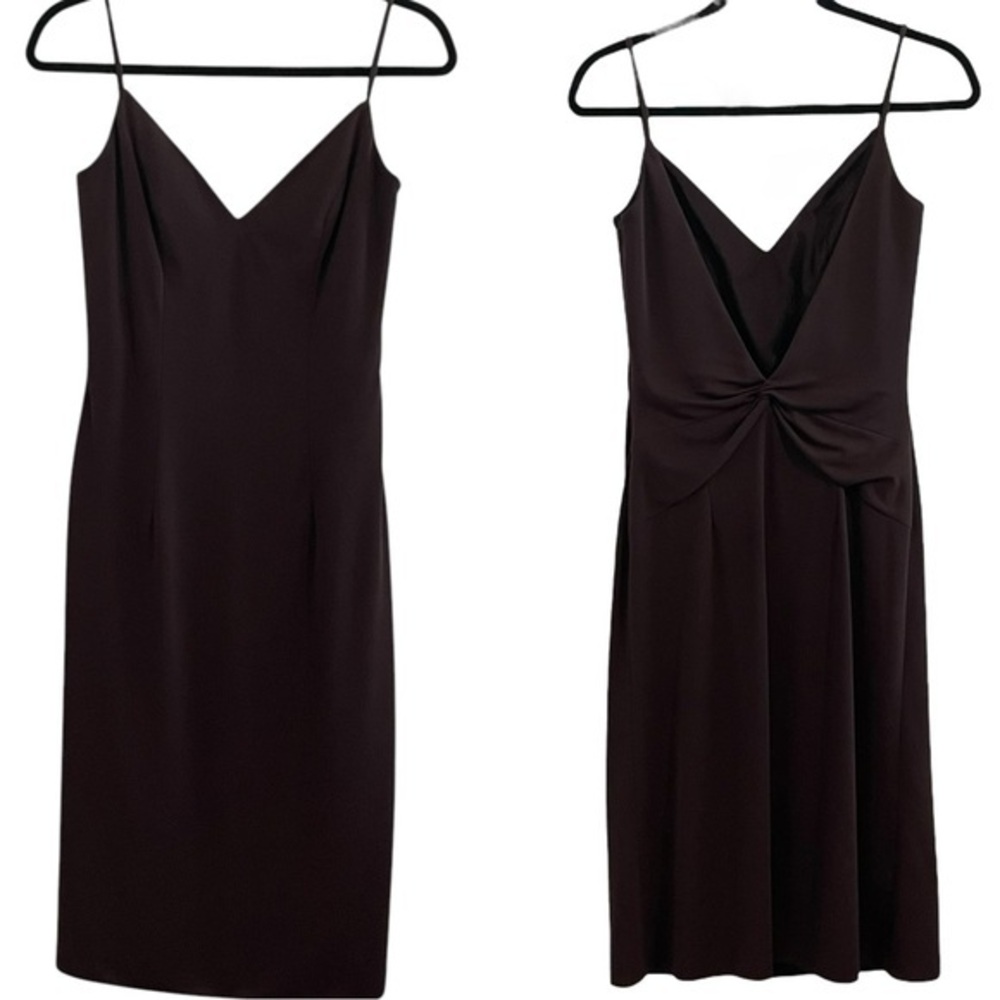 VICTORIA ROYAL Vintage Brown Double V Strappy Midi Dress Size 4